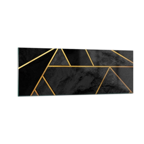 Quadro su vetro - Motivo geometrico dorato su sfondo nero - 140x50cm - Oscurità e luce - Decorazione murale moderna per soggiorno e camera da letto ARTTOR