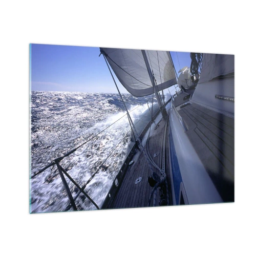 Quadro su vetro - Uno yacht che naviga in un mare in tempesta con tempo soleggiato - 100x70cm - So cosa vuol dire volare - Decorazione murale moderna per soggiorno e camera da letto ARTTOR