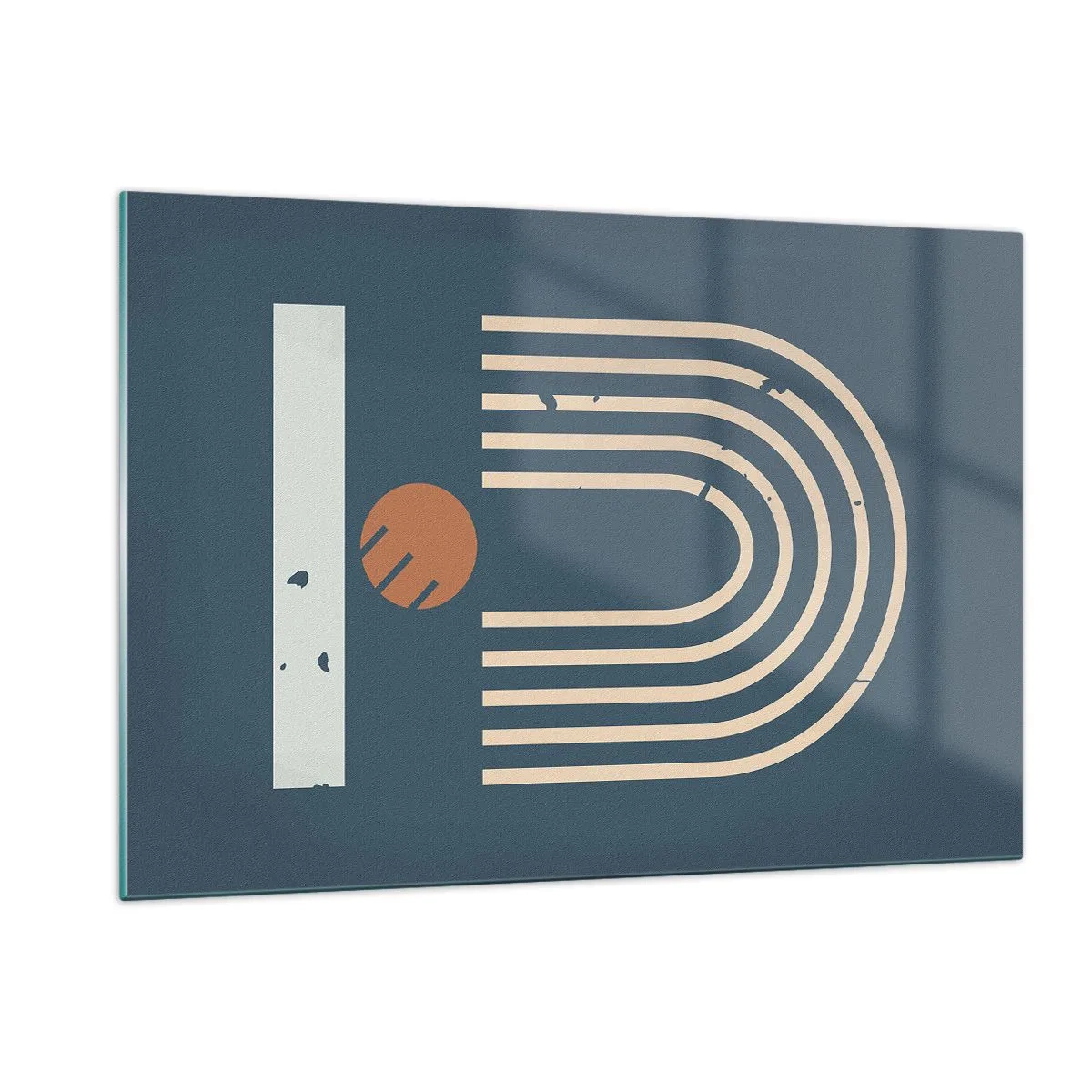 Quadro su vetro - Composizione geometrica retrò su sfondo scuro - 120x80cm - Geometria in blu - Decorazione murale moderna per soggiorno e camera da letto ARTTOR