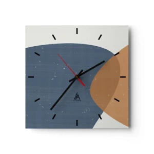 Orologio da parete - Orologio in Vetro - Una composizione geometrica minimalista nei toni del blu e dell'arancione. - 30x30cm - Ovali e influenze - Decorazione murale moderna per soggiorno e camera da letto ARTTOR