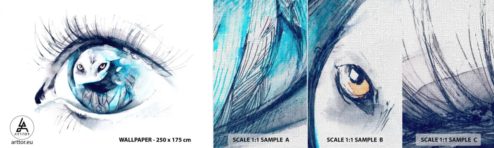 Campione di Fotomurale Premium Canvas - Faccia a faccia con la natura selvaggia - Astrazione, Occhio, Gufo - 100x30 cm