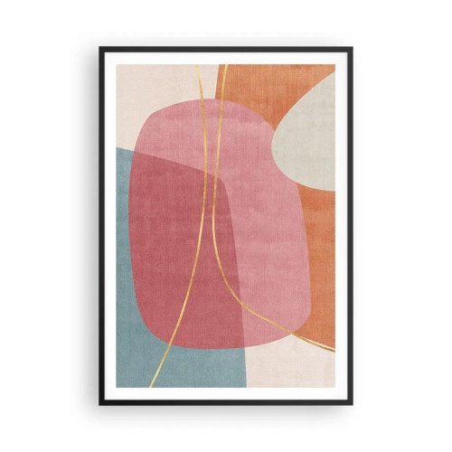 Poster in cornice nera - Composizione pastello con filo dorato - 70x100 cm