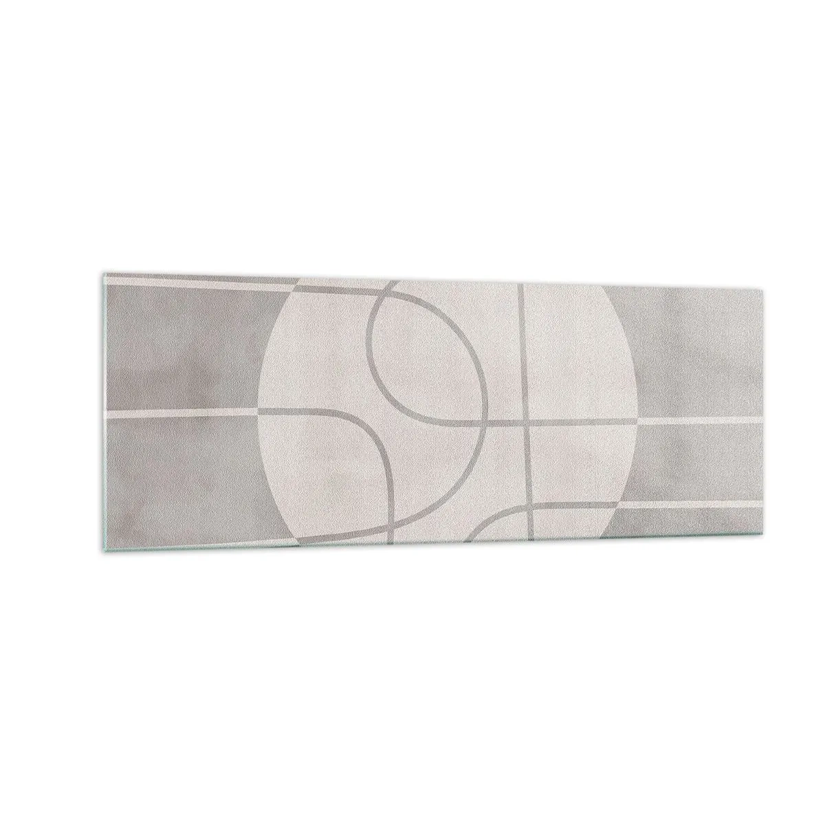 Quadro su vetro - Motivo geometrico nei toni del grigio e del bianco - 140x50cm - Tondo e dritto - Decorazione murale moderna per soggiorno e camera da letto ARTTOR