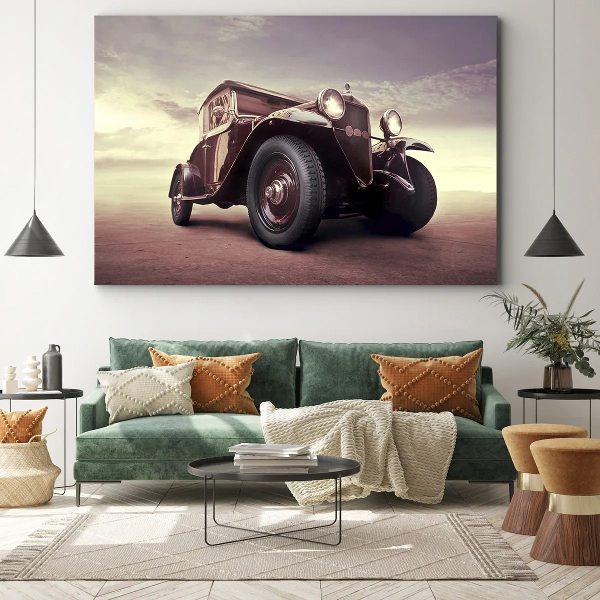Quadro su tela - Stampe su Tela - Un'auto d'epoca in stile classico contro il cielo - 120x80cm - Torniamo agli anni passati... - Decorazione murale moderna per soggiorno e camera da letto ARTTOR