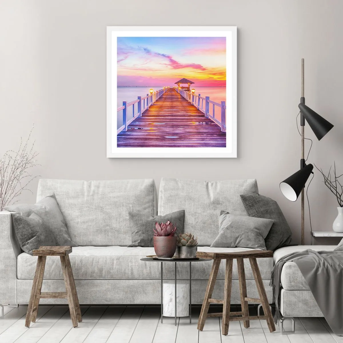 Poster in cornice bianca - Silenzio della sera in lilla e oro - 30x30 cm