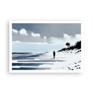 Poster - Una figura solitaria che cammina su una spiaggia deserta - 100x70cm - Solo con se stesso - Decorazione murale moderna per soggiorno e camera da letto ARTTOR