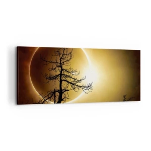 Quadro su tela - Stampe su Tela - Eclissi solare con la sagoma di un albero in primo piano - 120x50cm - Eclissi totale - Decorazione murale moderna per soggiorno e camera da letto ARTTOR