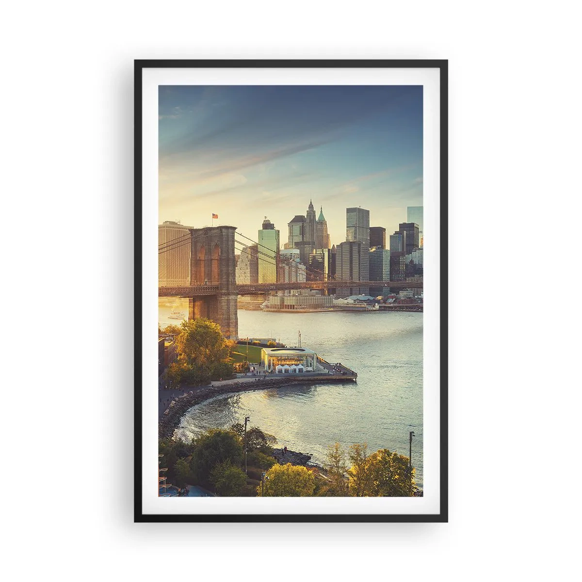 Poster in cornice nera - L'alba nella grande città - 61x91 cm