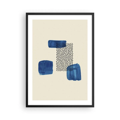 Poster in cornice nera - Composizione astratta nei toni del blu navy con linee - 50x70cm - Quartetto astratto - Decorazione murale moderna per soggiorno e camera da letto ARTTOR