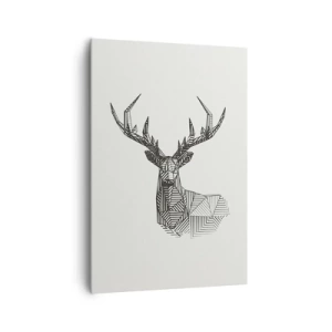 Quadro su tela - Stampe su Tela - Immagine geometrica di un cervo in stile minimalista in bianco e nero - 70x100cm - Cervo in stile cubista - Decorazione murale moderna per soggiorno e camera da letto ARTTOR