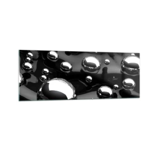 Quadro su vetro - Gocce astratte su una superficie nera - 140x50cm - Toni di nero - Decorazione murale moderna per soggiorno e camera da letto ARTTOR