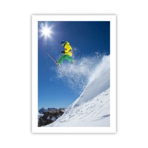 Poster - Sciatore in azione su un pendio innevato - 50x70cm - Ballando con i monti - Decorazione murale moderna per soggiorno e camera da letto ARTTOR