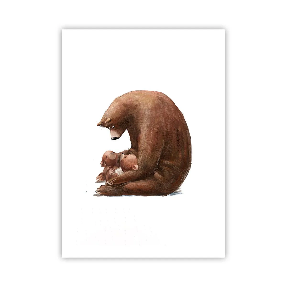 Poster - Mamma orsa abbraccia due orsetti in un abbraccio sincero - 50x70cm - Sogni d'oro, bambini - Decorazione murale moderna per soggiorno e camera da letto ARTTOR