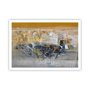 Poster - Astrazione con tonalità dominanti di giallo e grigio - 100x70cm - Tutto andrà bene - Decorazione murale moderna per soggiorno e camera da letto ARTTOR