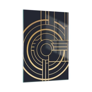 Quadro su vetro - Astrazione geometrica in oro e nero in stile Art Déco - 50x70cm - Il giro delle cose - Decorazione murale moderna per soggiorno e camera da letto ARTTOR