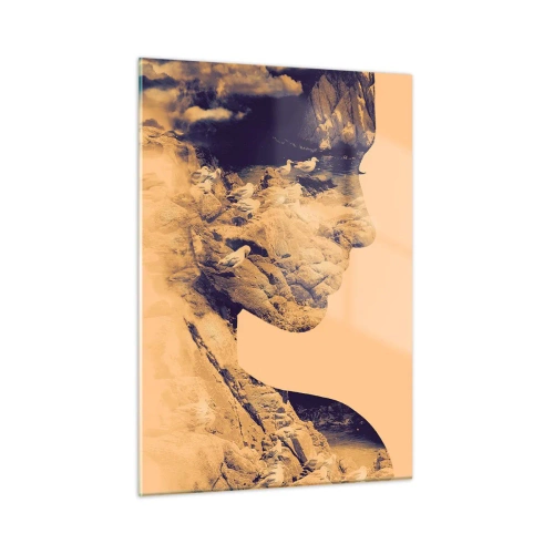 Quadro su vetro - Silhouette di una donna con motivo paesaggistico e uccelli - 50x70cm - Bella di natura - Decorazione murale moderna per soggiorno e camera da letto ARTTOR