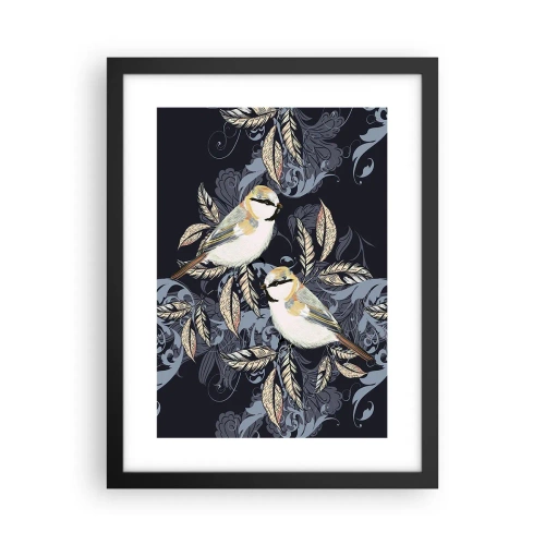 Poster in cornice nera - Cinguettio oro e blu - 30x40 cm