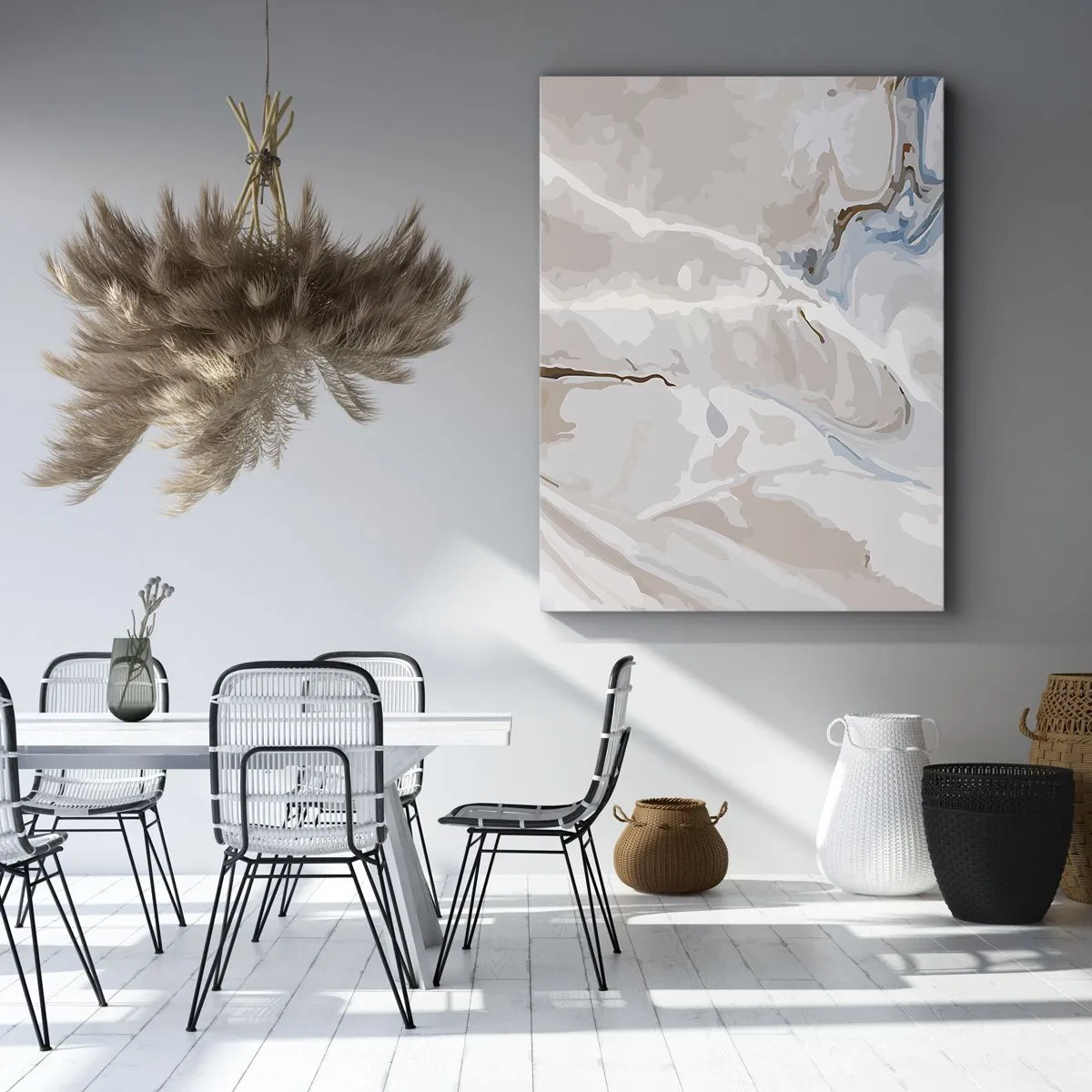 Quadro su tela - Stampe su Tela - Meandri blu sotto il bianco - 65x120 cm