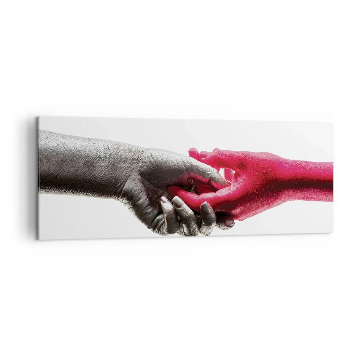 Quadro su tela - Stampe su Tela - Mani simboliche in argento e rosso - 140x50cm - Insieme, sebbene diversi - Decorazione murale moderna per soggiorno e camera da letto ARTTOR