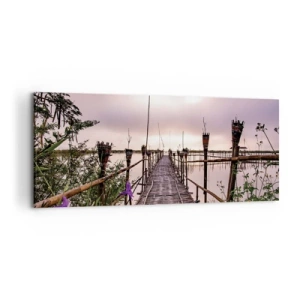 Quadro su tela - Stampe su Tela - Ponte di bambù sull'acqua all'alba - 120x50cm - Pace e silenzio dell'Asia - Decorazione murale moderna per soggiorno e camera da letto ARTTOR