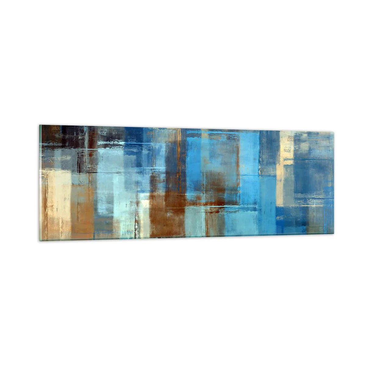 Quadro su vetro - Attraverso la tenda blu - 90x30 cm