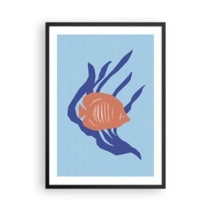 Poster in cornice nera - Pesci tropicali tra le piante marine - 50x70cm - L'abitante dei mari corallini - Decorazione murale moderna per soggiorno e camera da letto ARTTOR