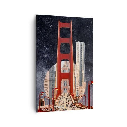 Quadro su tela - Stampe su Tela - Il Golden Gate Bridge con la città sullo sfondo contro un cielo stellato - 80x120cm - Sempre al centro - Decorazione murale moderna per soggiorno e camera da letto ARTTOR
