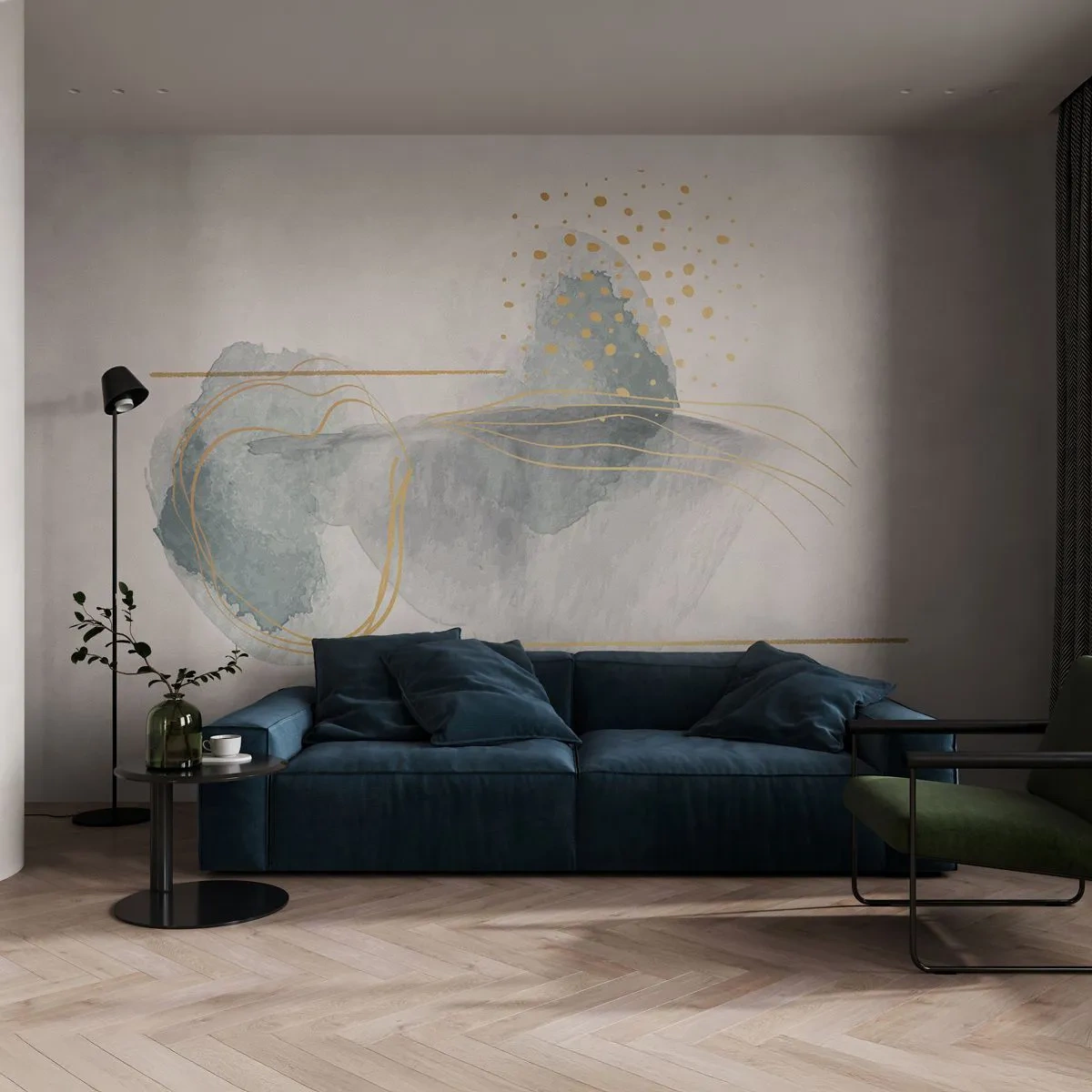 Fotomurali Autoadesivo Deluxe Sticker - Sui legami del grigio e dell'oro - Astrazione, Pezzo, Forme interessanti - 250x175 cm