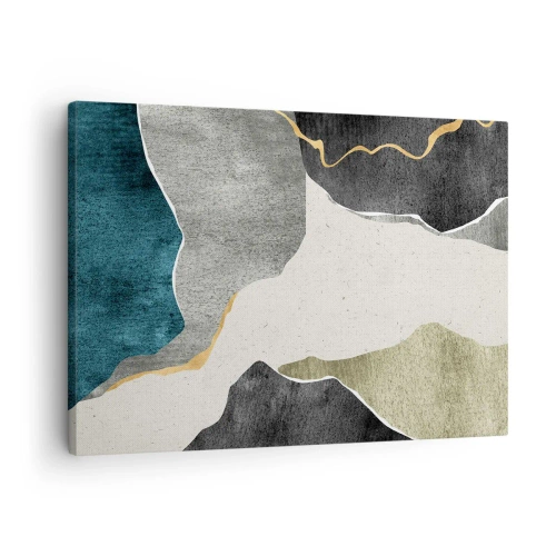 Quadro su tela - Stampe su Tela - Forme geometriche nei toni del grigio, verde e oro - 70x50cm - Composizione mosaico con filo d'oro - Decorazione murale moderna per soggiorno e camera da letto ARTTOR