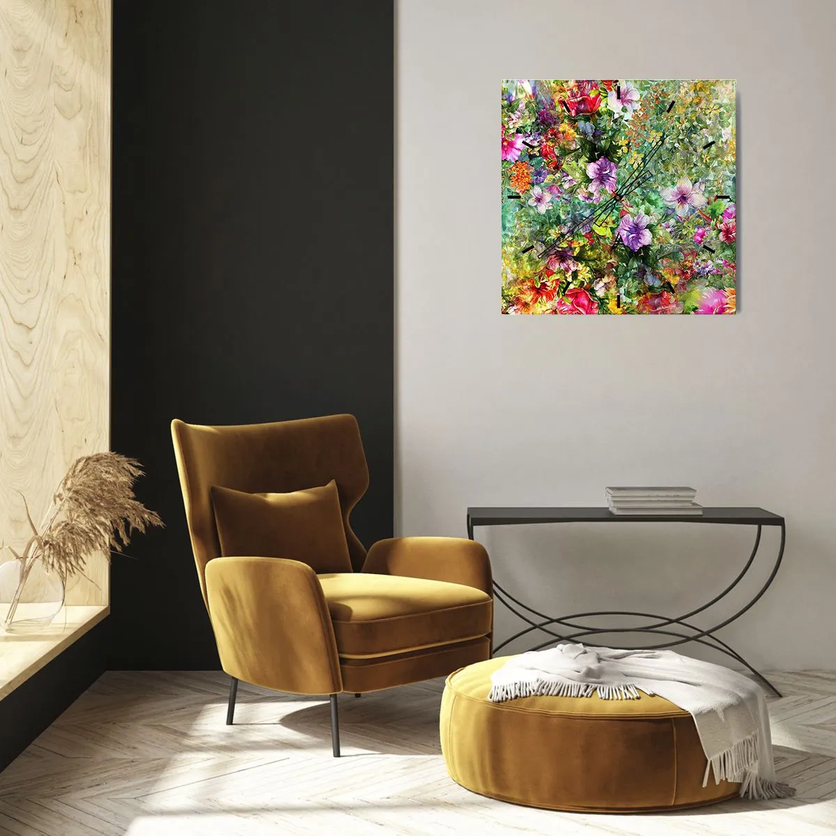 Orologio da parete - Orologio in Vetro - Perdersi nei fiori - 40x40 cm