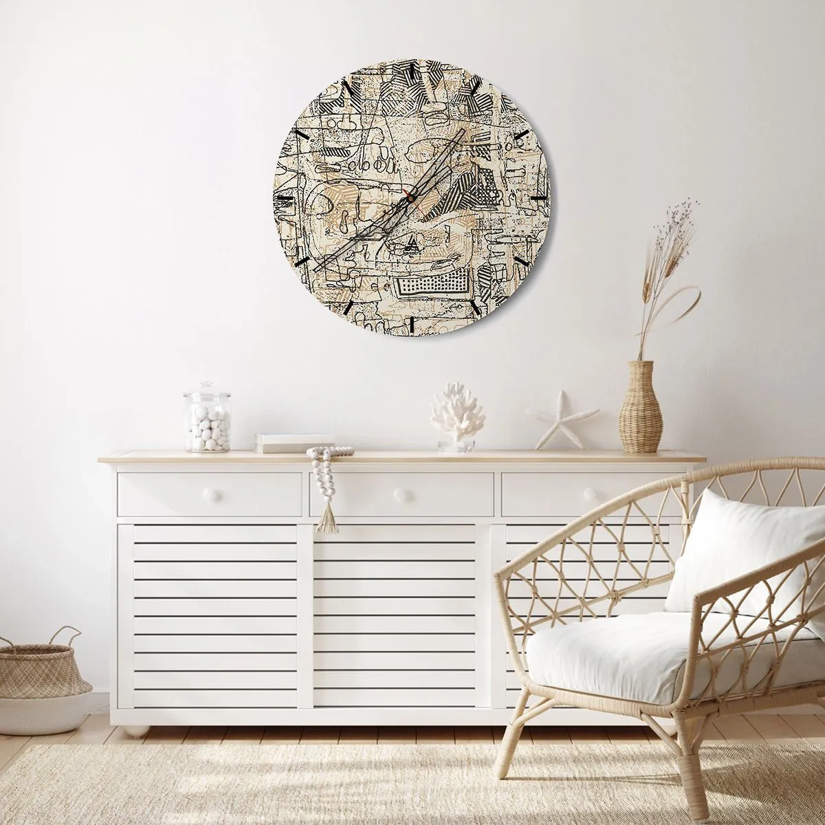 Orologio da parete - Orologio in Vetro - Ritratto di una donna realizzato con contorni di arte lineare su uno sfondo chiaro - 30x30cm - In attesa di essere decifrato - Decorazione murale moderna per soggiorno, cucina e camera da letto ARTTOR