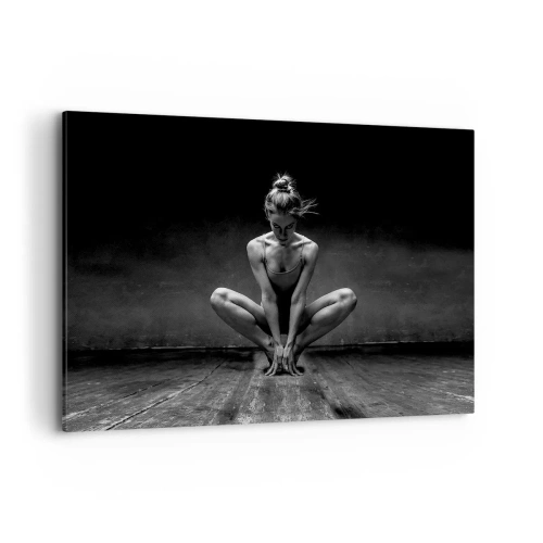 Quadro su tela - Stampe su Tela - Ritratto in bianco e nero di una ballerina in piena concentrazione. - 100x70cm - La concentrazione dell'energia della danza - Decorazione murale moderna per soggiorno e camera da letto ARTTOR