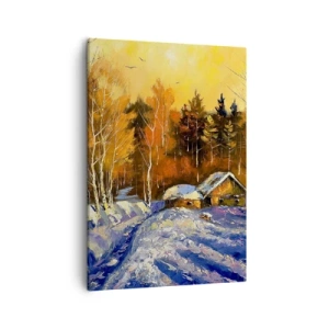 Quadro su tela - Stampe su Tela - Paesaggio invernale con una casa alla luce del sole al tramonto - 50x70cm - Impressionismo invernale al sole - Decorazione murale moderna per soggiorno e camera da letto ARTTOR