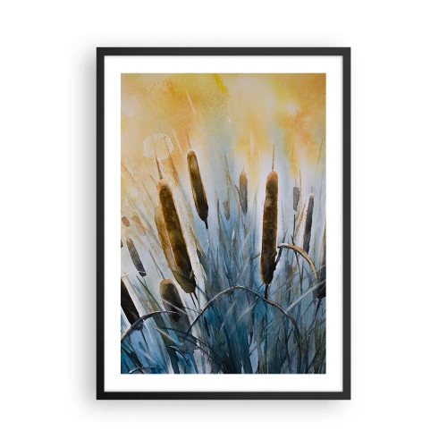 Poster in cornice nera - Una composizione pittorica di canne in luce calda - 50x70cm - Fresco dell'acqua, calore del sole - Decorazione murale moderna per soggiorno e camera da letto ARTTOR