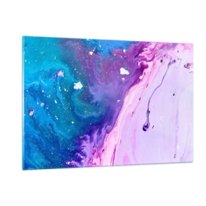 Quadro su vetro - Una composizione astratta con un mix di colori viola, blu e rosa. - 120x80cm - Yin e yang - Decorazione murale moderna per soggiorno e camera da letto ARTTOR
