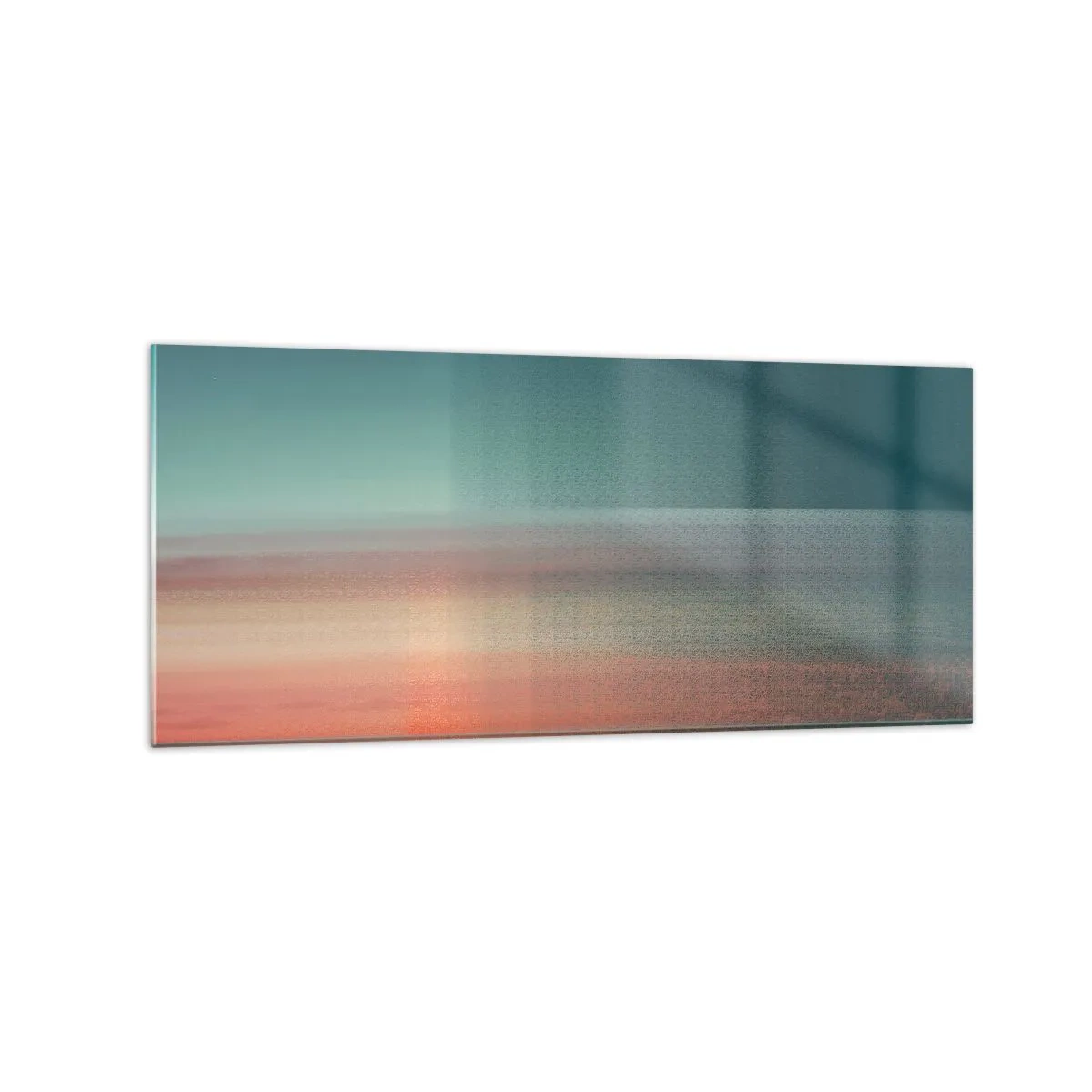 Quadro su vetro - Un tramonto in tonalità pastello su un orizzonte calmo - 120x50cm - Astrazione: onde di luce - Decorazione murale moderna per soggiorno e camera da letto ARTTOR
