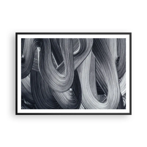 Poster in cornice nera - Astrazione in bianco e nero con pennellate dinamiche. - 100x70cm - La fluidità della realtà - Decorazione murale moderna per soggiorno e camera da letto ARTTOR