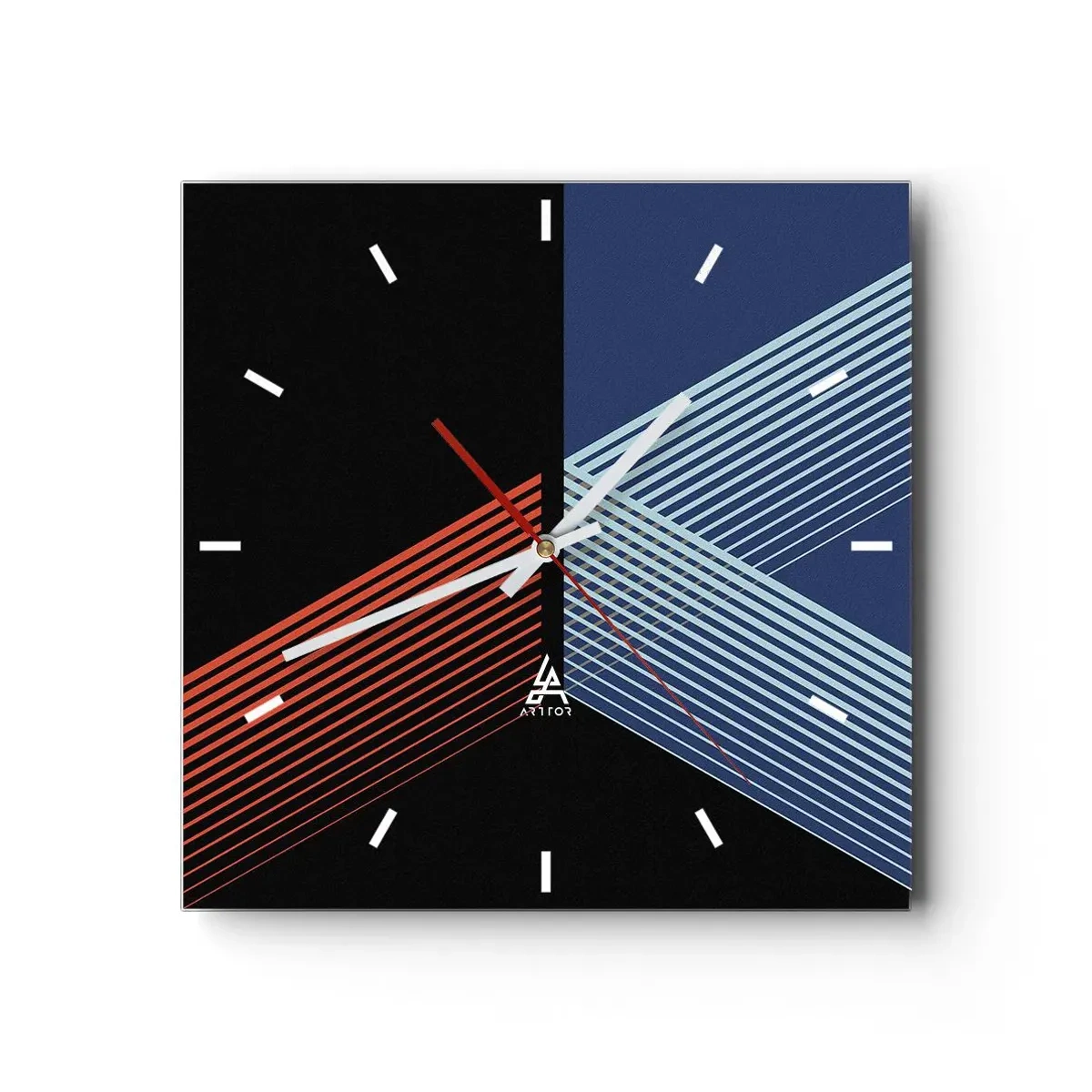 Orologio da parete - Orologio in Vetro - Linee geometriche nei toni del rosso e del blu - 30x30cm - Una storia semplice - Decorazione murale moderna per soggiorno e camera da letto ARTTOR