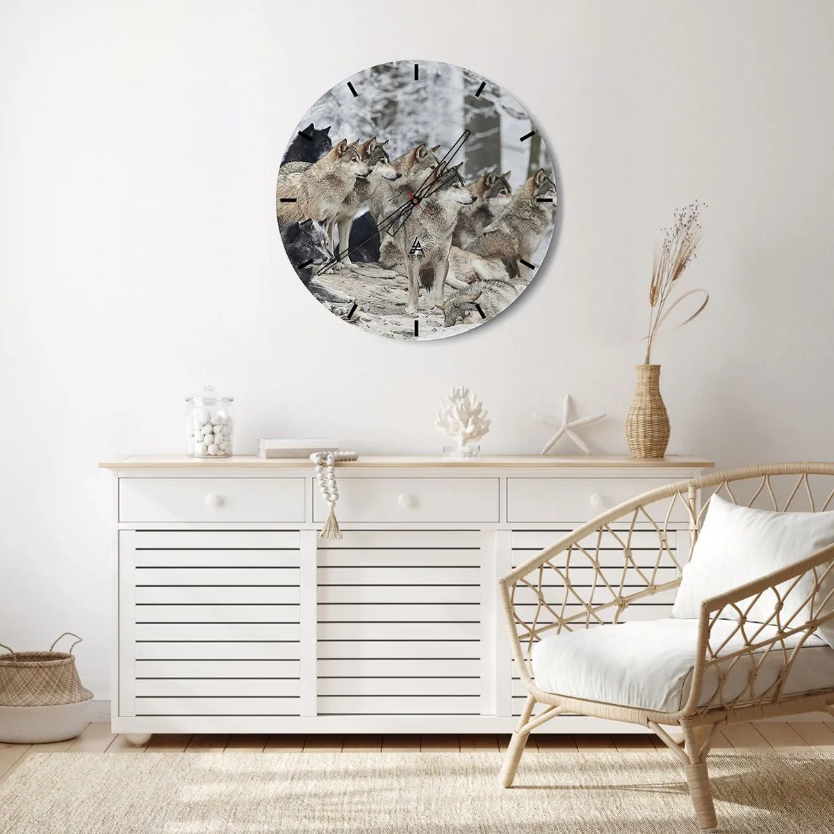 Orologio da parete - Orologio in Vetro - Un branco di lupi in una foresta invernale in un ambiente naturale - 30x30cm - Famiglia e amici - Decorazione murale moderna per soggiorno, cucina e camera da letto ARTTOR