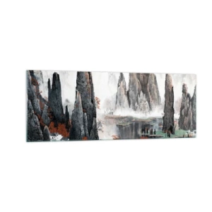 Quadro su vetro - Rocce e alberi pittoreschi nel nebbioso paesaggio cinese - 140x50cm - Protettori potenti - Decorazione murale moderna per soggiorno e camera da letto ARTTOR