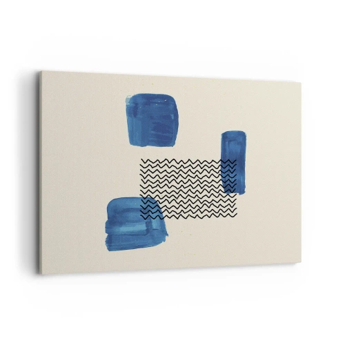 Quadro su tela - Stampe su Tela - Composizione astratta con macchie blu e linee ondulate - 100x70cm - Quartetto astratto - Decorazione murale moderna per soggiorno e camera da letto ARTTOR