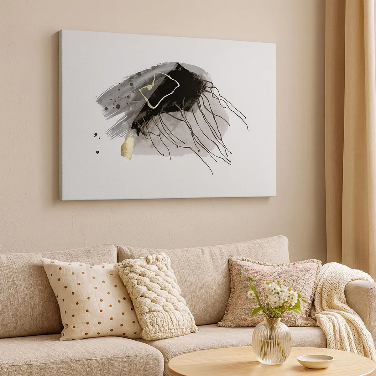 Quadro su tela - Stampe su Tela - Una composizione astratta con accenti di nero e oro. - 70x50cm - In nero e in oro - Decorazione murale moderna per soggiorno e camera da letto ARTTOR
