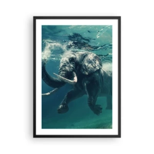 Poster in cornice nera - Un elefante che nuota nell'acqua turchese - 50x70cm - Tutti amano nuotare - Decorazione murale moderna per soggiorno e camera da letto ARTTOR