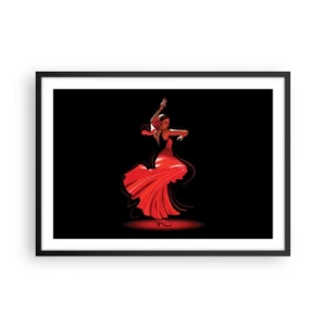 Poster in cornice nera - Ballerina di flamenco in abito rosso su sfondo nero - 70x50cm - Lo spirito focoso del flamenco - Decorazione murale moderna per soggiorno e camera da letto ARTTOR