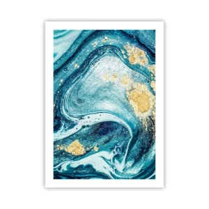 Poster - Motivo astratto con sfumature di blu e oro - 50x70cm - Vortice blu - Decorazione murale moderna per soggiorno e camera da letto ARTTOR