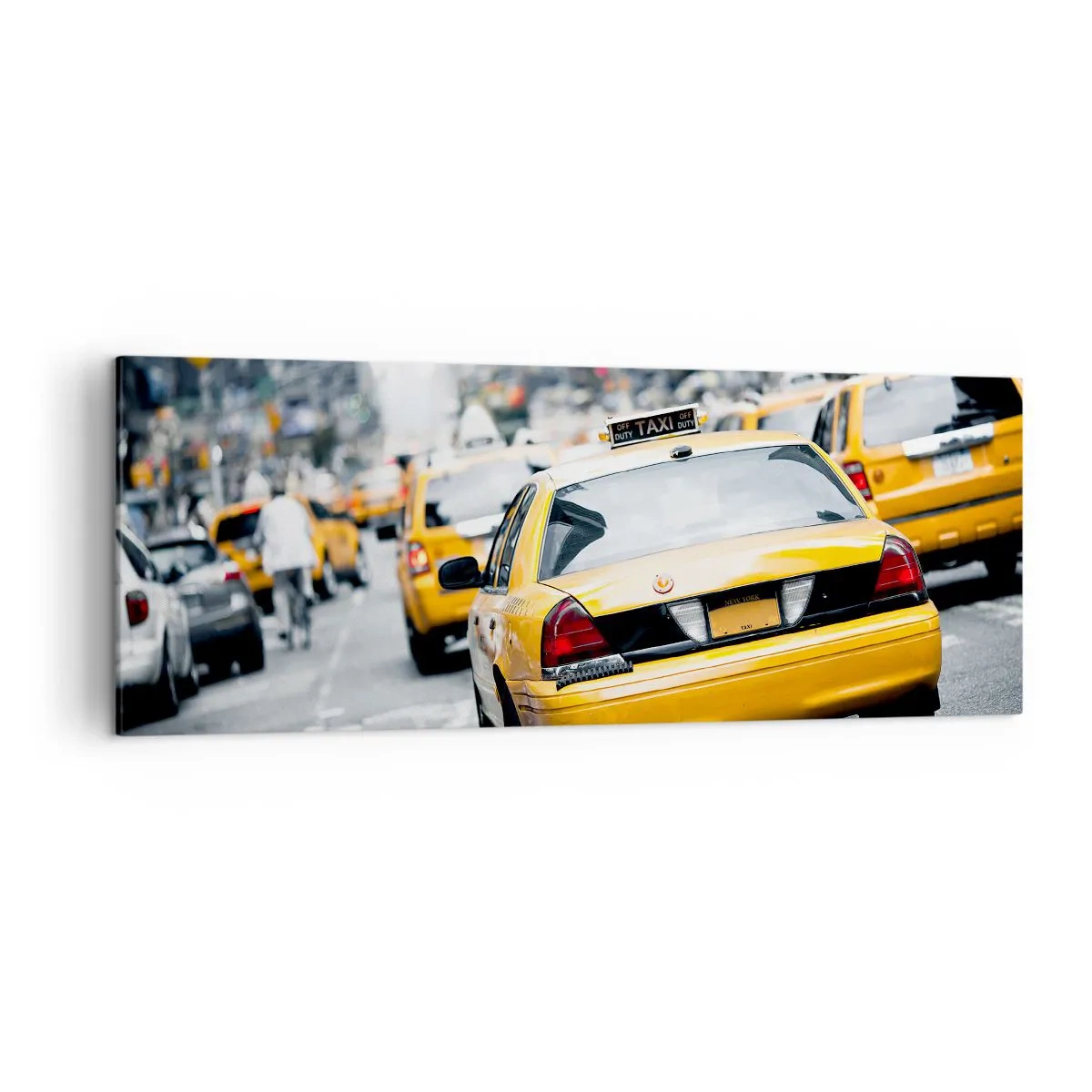 Quadro su tela - Stampe su Tela - Taxi gialli in una trafficata strada cittadina nel centro della metropoli - 140x50cm - Solamente in questa città - Decorazione murale moderna per soggiorno e camera da letto ARTTOR