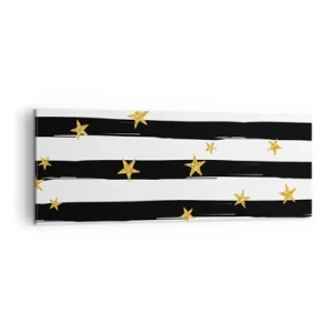 Quadro su tela - Stampe su Tela - Strisce bianche e nere con stelle dorate - 140x50cm - Siamo tutti nati sotto una buona stella - Decorazione murale moderna per soggiorno e camera da letto ARTTOR