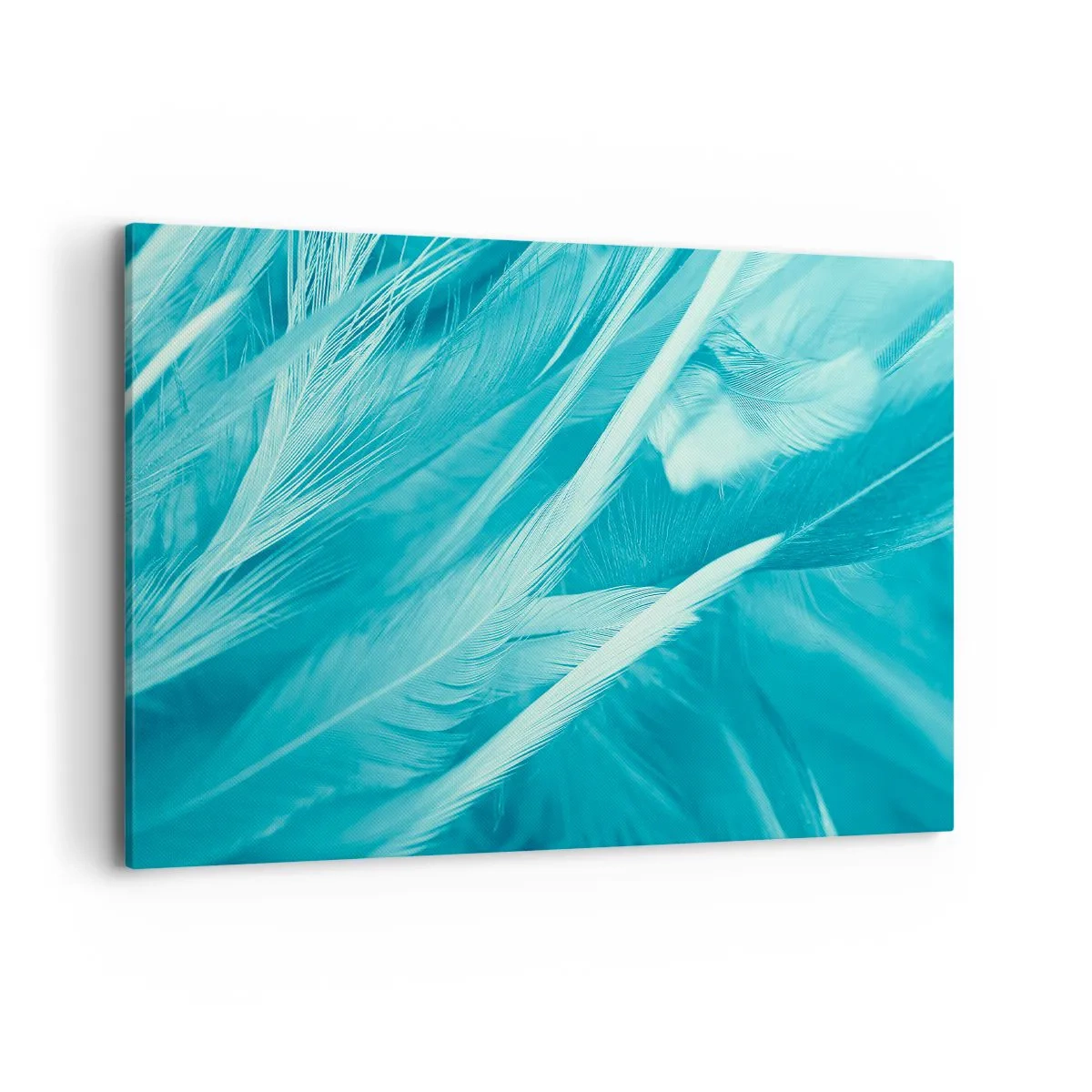 Quadro su tela - Stampe su Tela - Delicate piume turchesi in primo piano - 100x70cm - Annegare nel morbido - Decorazione murale moderna per soggiorno e camera da letto ARTTOR