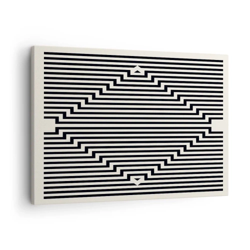 Quadro su tela - Stampe su Tela - Linee bianche e nere che creano un effetto di illusione geometrica - 70x50cm - Illusione geometrica - Decorazione murale moderna per soggiorno e camera da letto ARTTOR
