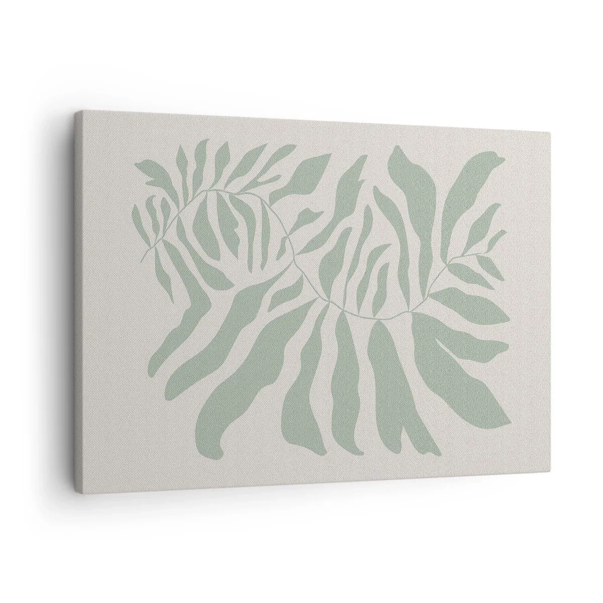 Quadro su tela - Stampe su Tela - Un delicato motivo a ramoscelli con foglie in una tonalità di verde smeraldo - 70x50cm - Ramo smeraldo - Decorazione murale moderna per soggiorno e camera da letto ARTTOR